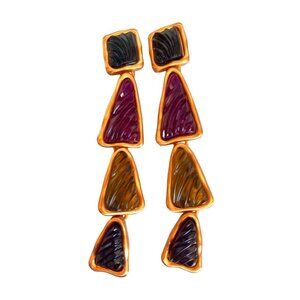 Anne‎ Klein Couture vintage 80s black & red gold-tone & resin geometric earrings